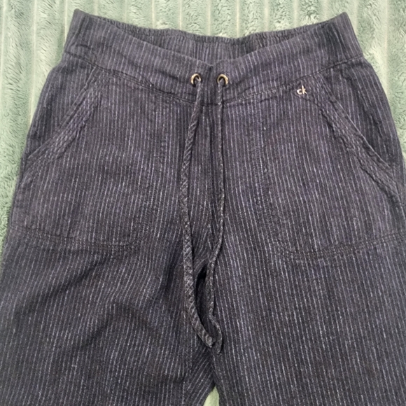 Calvin Klein Dark Blue Striped Linen Pants - Picture 3 of 8